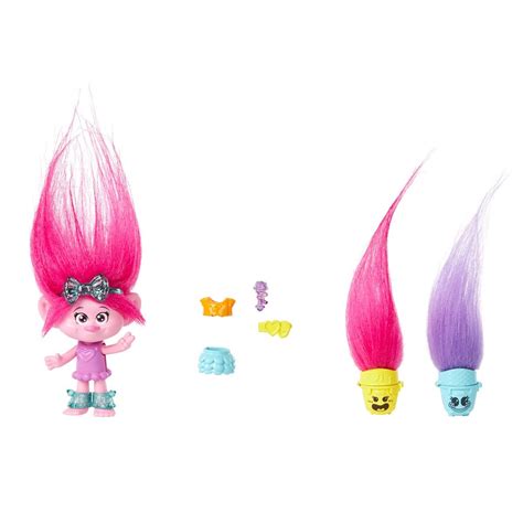 Boneco Trolls Hair Pops Mini Poppy 7cm Acessórios Mattel HNF10