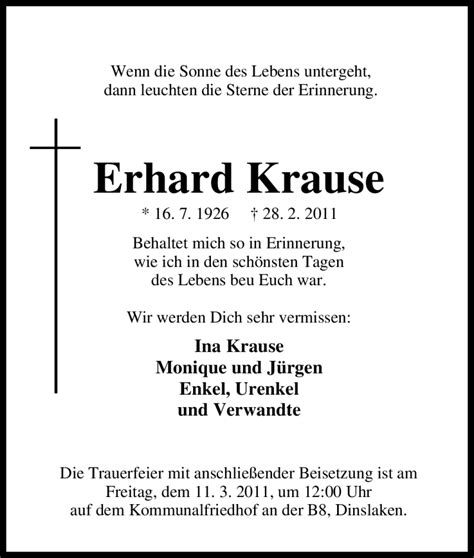 Traueranzeigen Von Erhard Krause Trauer In NRW De