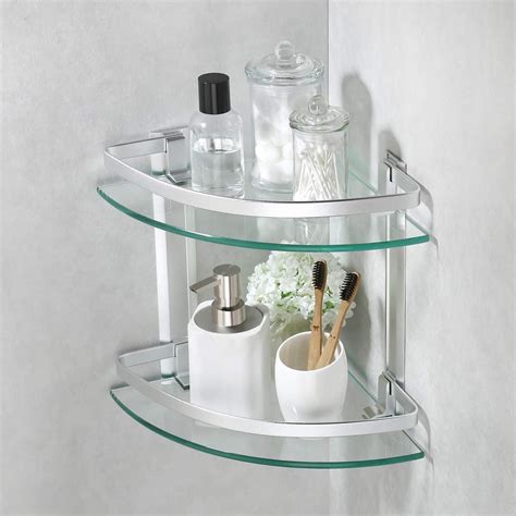 Kes Aluminum Glass Shelf Bathroom Bath Corner Shelf Basket Storage Hanging Organizer With Extra