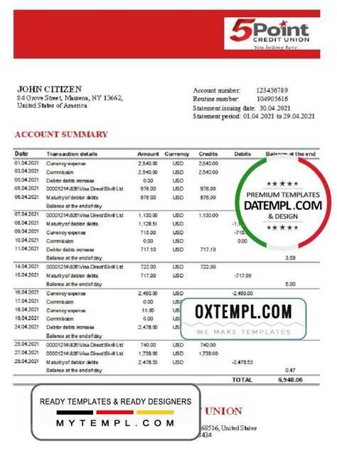 Usa Texas 5point Bank Statement Template In Excel And Pdf Format Gotempl Templates With