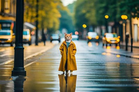 Premium AI Image | a cat in a raincoat with a mask on it