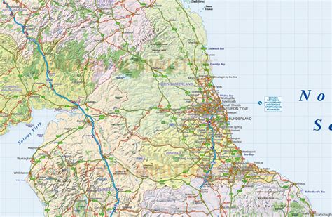 Digital vector North England County Road and Rail Map @1m scale with shaded relief in ...