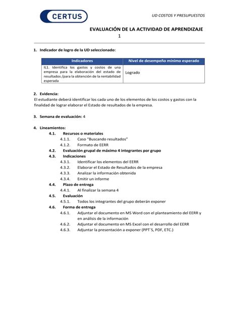 Lineamientos de evaluación de AA1