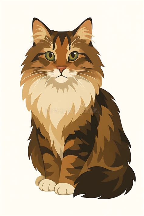 Fluffy Brown Tabby Cat With Green Eyes Stock Illustration