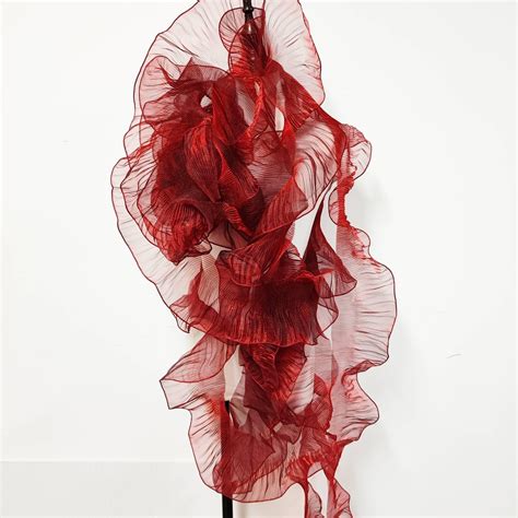 Red Transparent Organza Fabric, Ruffle Lace Pleated Fabrics, Gradient