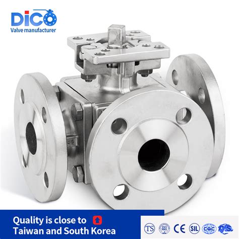 Dico Brand DIN ANSI JIS 10K 3 Way Flanged Full Port Ball Valve With ISO