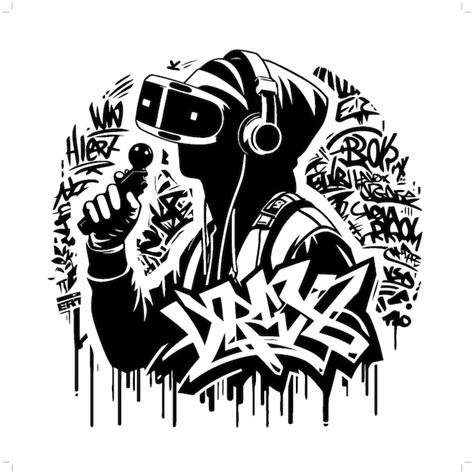 Gamer Vr Silueta Personas En Graffiti Etiqueta Hip Hop Arte Callejero