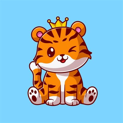 Lindo Rey Gato Tigre Sentado Dibujos Animados Vector Icono Ilustraci N