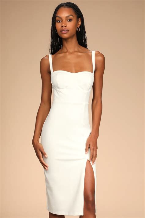 White Midi Dress Bodycon Midi Dress Bustier Bodycon Dress Lulus