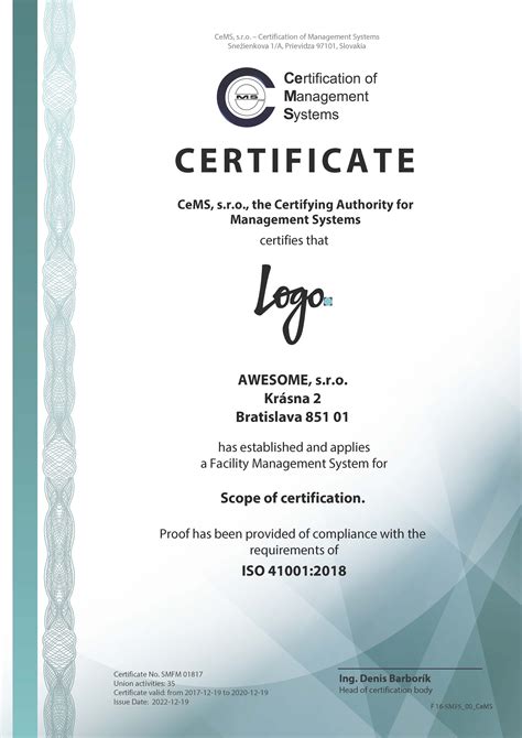 ISO 41001 Certification Facility Management CeMS