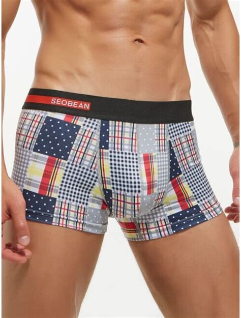 Buy Shein Men Patchwork Contrast Letter Tape Boxer Brief Online