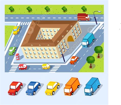 Isometric City Block Street Car Vector Block Street Car Png And