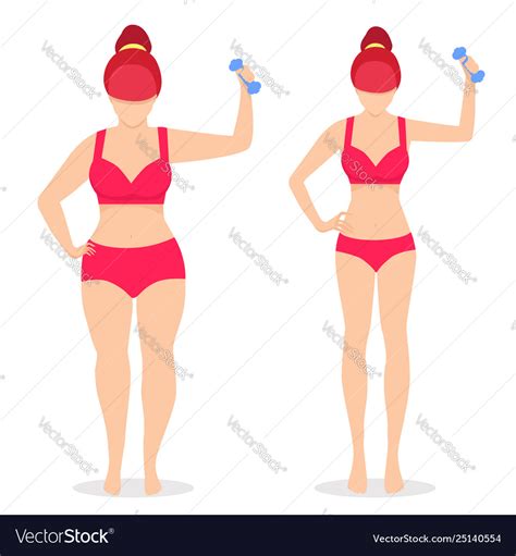 Fat And Slim Woman Before After Weight Loss Vector Image