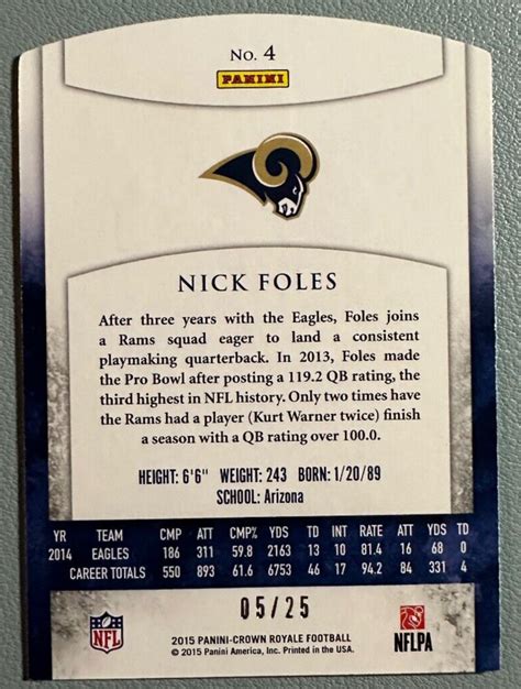 2015 Panini Crown Royale Gold Holofoil 4 NICK FOLES 05 25 EBay