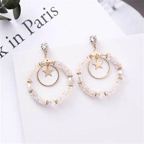 Mengjiqiao Korean New Personality Clear Crystal Circle Big