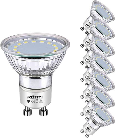 Rottyi Gu10 Led Bulbs 8 Pack Daylight White 6500k 50w Halogen Spotlight Equivalent 4w 400lm