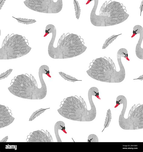 Seamless Vector Watercolor Beautiful Swan Pattern Stock Vector Image