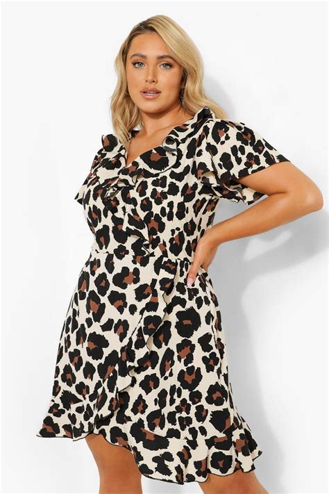 Plus Woven Leopard Print Wrap Tea Dress Boohoo