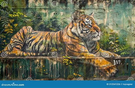 An Extinct Javan Tiger Depicted in a Detailed Mural Stock Photo - Image ...