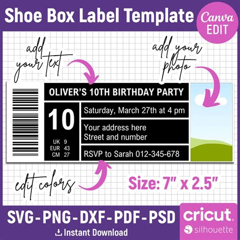 Shoe Box Label Template, Shoe Box Label Svg, Sneaker Box Label Template ...