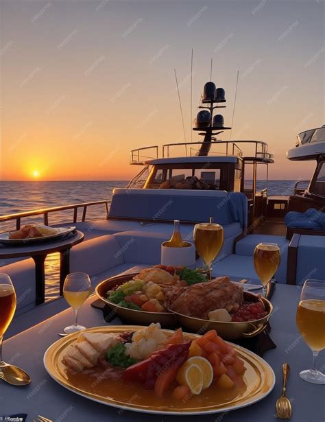 Premium Ai Image Luxury Multicourse Dinner On A Yacht With All The