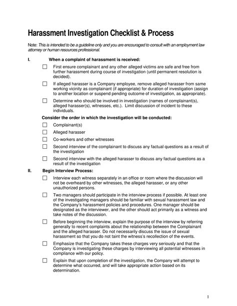 10 Harassment Investigation Checklist Examples Pdf