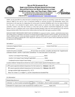 Fillable Online SOLAR PV STANDARD PLAN SIMPLIFIED CENTRAL STRING