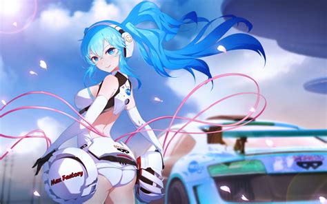 Aqua Eyes Aqua Hair Ass Bodysuit Cangkong Car Clouds Elbow Gloves