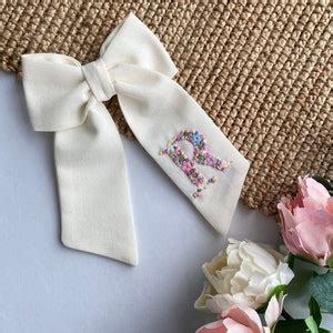 Initial Hand Embroidered Hair Bow Personalized Bow Lettered Hair Bow