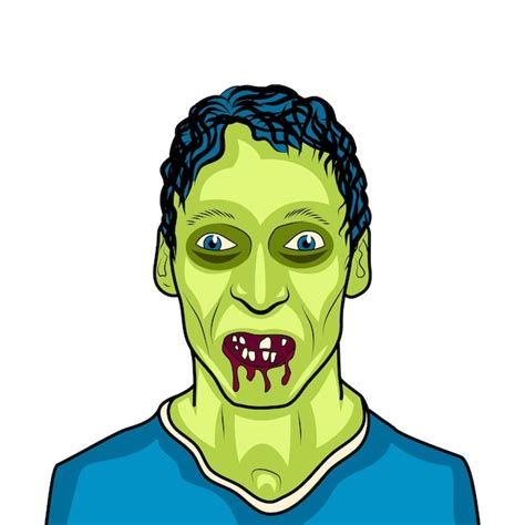 Um Desenho Animado De Um Zumbi Olhos Azuis E Camisa Azul Vetor