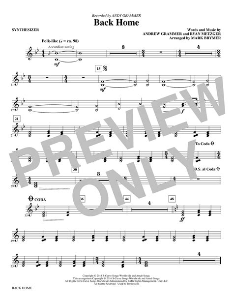 Back Home Synthesizer Sheet Music Mark Brymer Choir Instrumental Pak