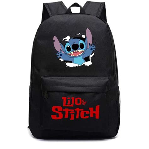 Mochila Lilo E Stich Bolsa Escolar Preto Muchila Grande Liro Stitch