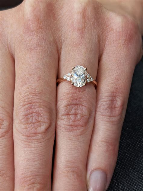 Vintage Oval Moissanite Engagement Ring Unique Cluster Rose Etsy