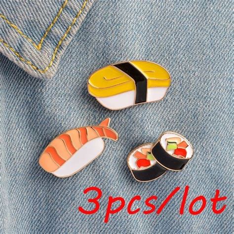 Cute Japanese Assorted Sushi Tamago Nigiri Brooch Set Jacket Backpack T