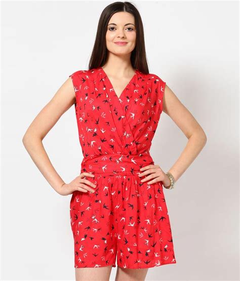 Femella Red Rayon Surplice Neck Playsuit Buy Femella Red Rayon