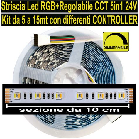 Kit 5 15mt STRISCIA LED RGB Bianco Regolabile 12W Mt 24V Strip RGB