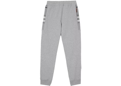 Burberry Check Panel Cotton Jogging Pants Pale Grey Melange Mens