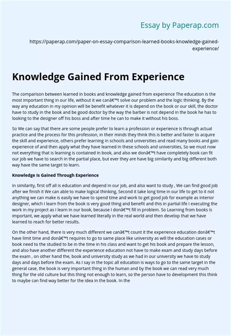 Knowledge Gained From Experience Essay Example