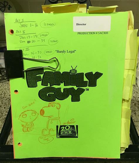 FAMILY GUY ORIGINAL PRODUCTION SCRIPT USED BY DIRECTOR - STEWIE & BRIAN ...