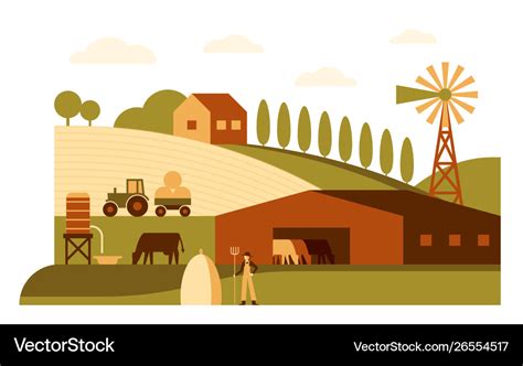 Agriculture farm cartoon landscape flat Royalty Free Vector