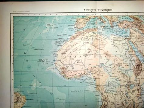 Carta Geografica Antica Africa Fisica Epoca Coloniale Old Antique