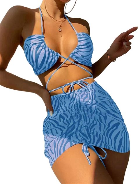 ZAXARRA Women S 3 Piece Bikini Sets Swimsuit High Waisted Bathing Suits