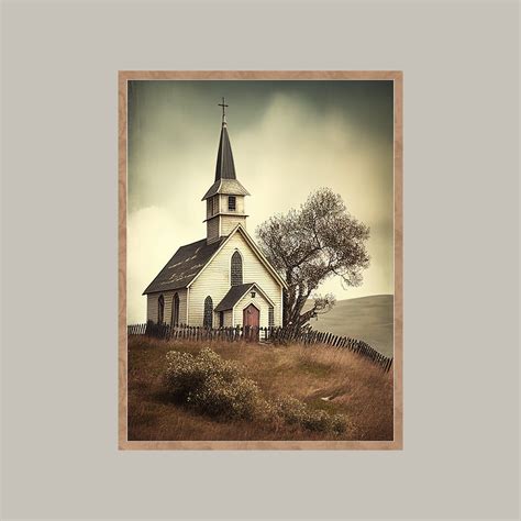 Old Country Church Print Vintage Church Painting White Church Wall Art ...