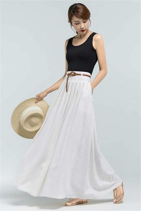 Swing Long Linen Maxi Skirt For Women Navy Blue Walking Etsy Uk