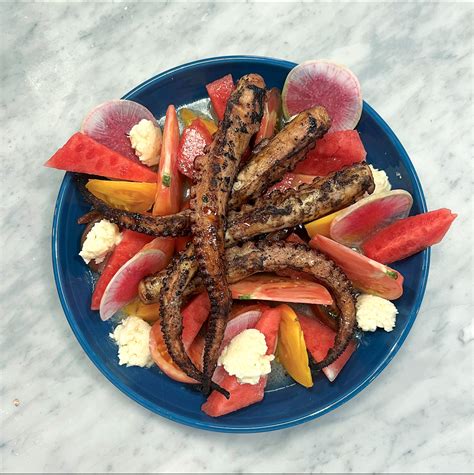 Grilled Octopus Salad With Heirloom Tomatoes Watermelon And Honey