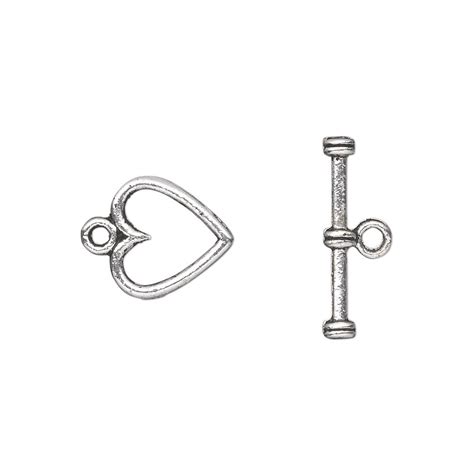 Clasp Toggle Antique Silver Plated Pewter Zinc Based Alloy 12x12mm Double Sided Heart