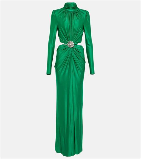 Paco Rabanne Crystal Embellished Cutout Stretch Satin Jersey Gown In