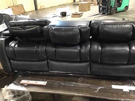 Benjara Black Leatherette Diamond Tufted Power Recliner Sofa With