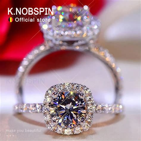 KNOBSPIN D Renk Yuvarlak Moissanite Y Z K Ile 925 Ayar G M Kaplama 18k