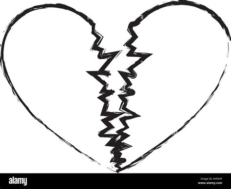 Dibujo monocromo de corazón roto Imagen Vector de stock Alamy